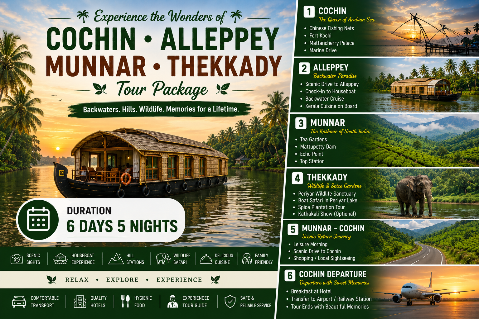 Cochin Alleppey Houseboat Munnar Tour Package