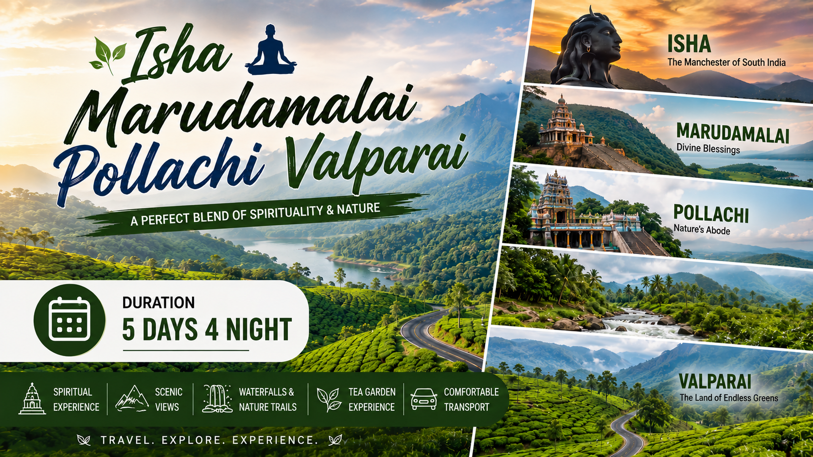 Coimbatore Isha Marudamalai Pollachi Valparai Tour Package