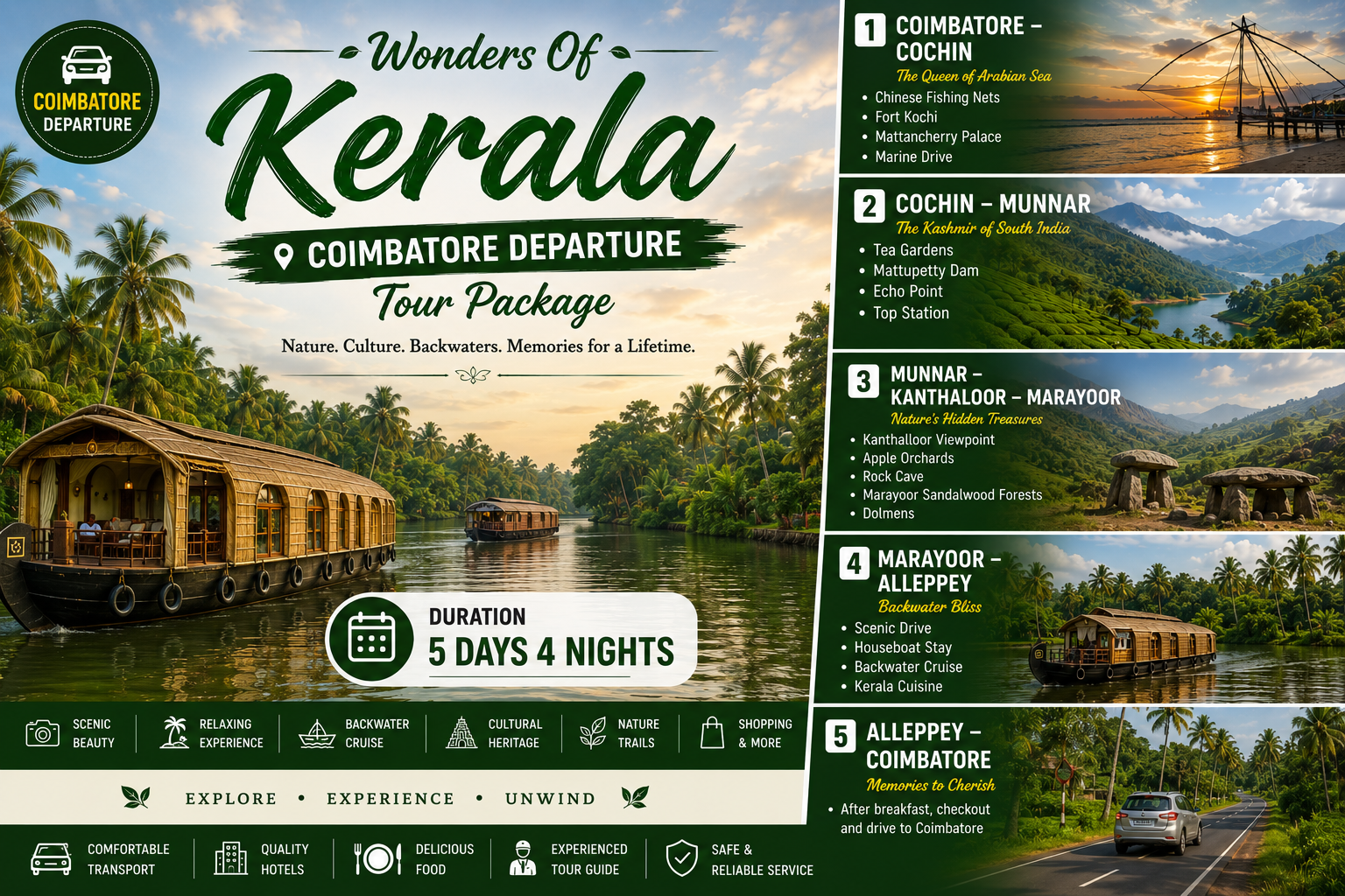 Wonders of Kerala Coimbatore Departure Tour Package