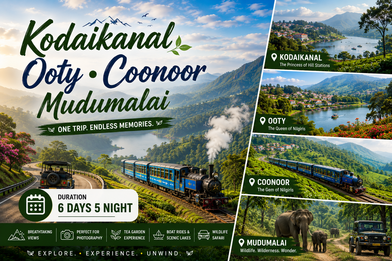 Grand Kodaikanal Ooty Coonoor Mudumalai Tour Package