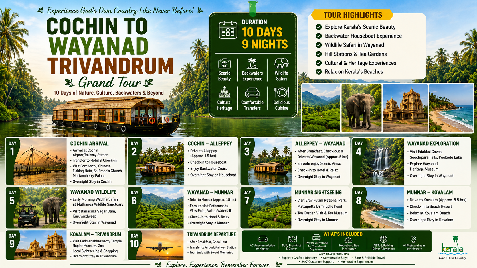 Cochin To Wayanad Trivandrum Grand Tour Tour Package