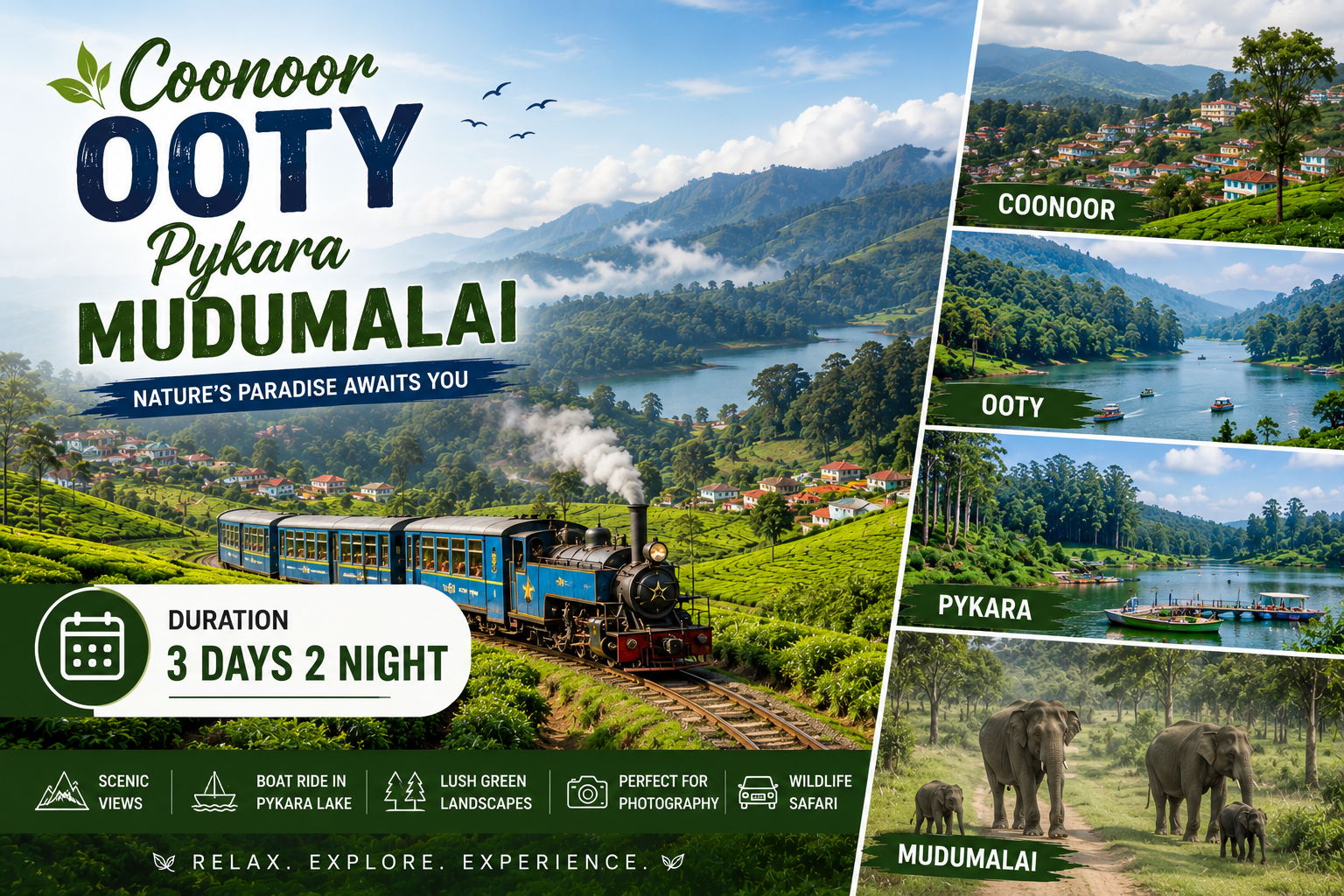 Coonoor Ooty Pykara Mudumalai Tour Package