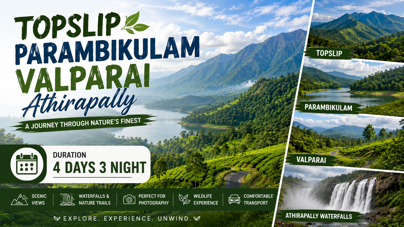 Topslip Parambikulam Valparai Athirapally Tour Package